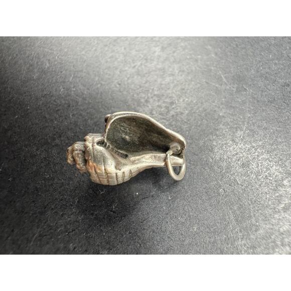 Vtg 925 Solid Sterling Silver Conch Sea Shell 3D Charm Pendant 17.6mm - Picture 5 of 10